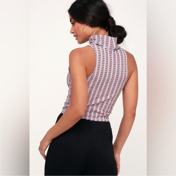 NWOT Free People Little Baby Blue Multi Print Turtleneck Crop Top pinup art deco - Picture 3 of 8